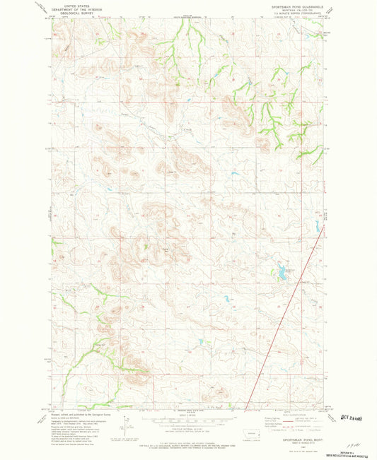 Classic USGS Sportsman Pond Montana 7.5'x7.5' Topo Map Image