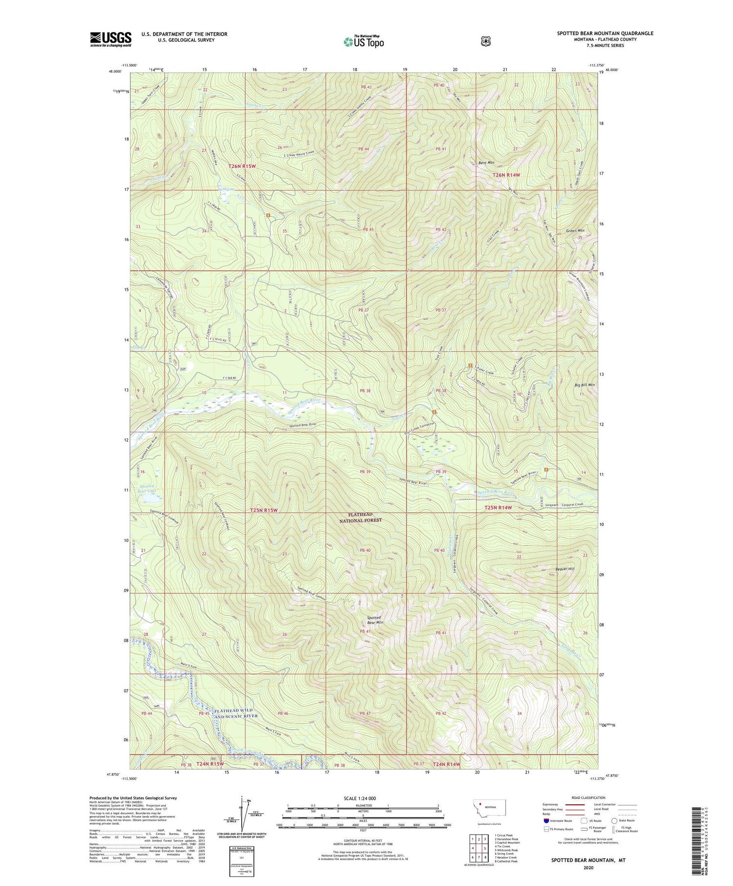 Spotted Bear Mountain Montana US Topo Map Image