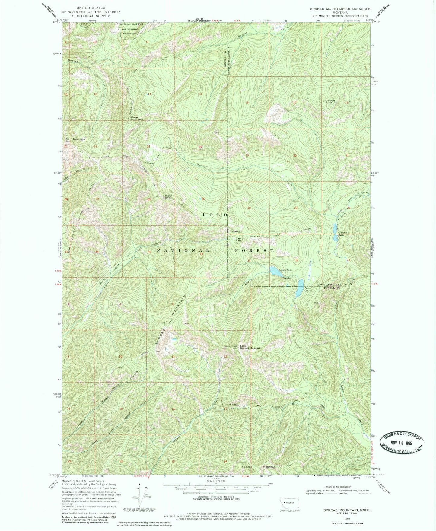 Classic USGS Spread Mountain Montana 7.5'x7.5' Topo Map Image