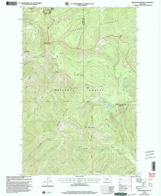 Classic USGS Spread Mountain Montana 7.5'x7.5' Topo Map Image