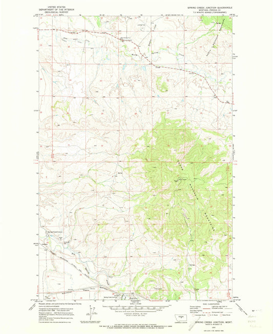 Classic USGS Spring Creek Junction Montana 7.5'x7.5' Topo Map Image