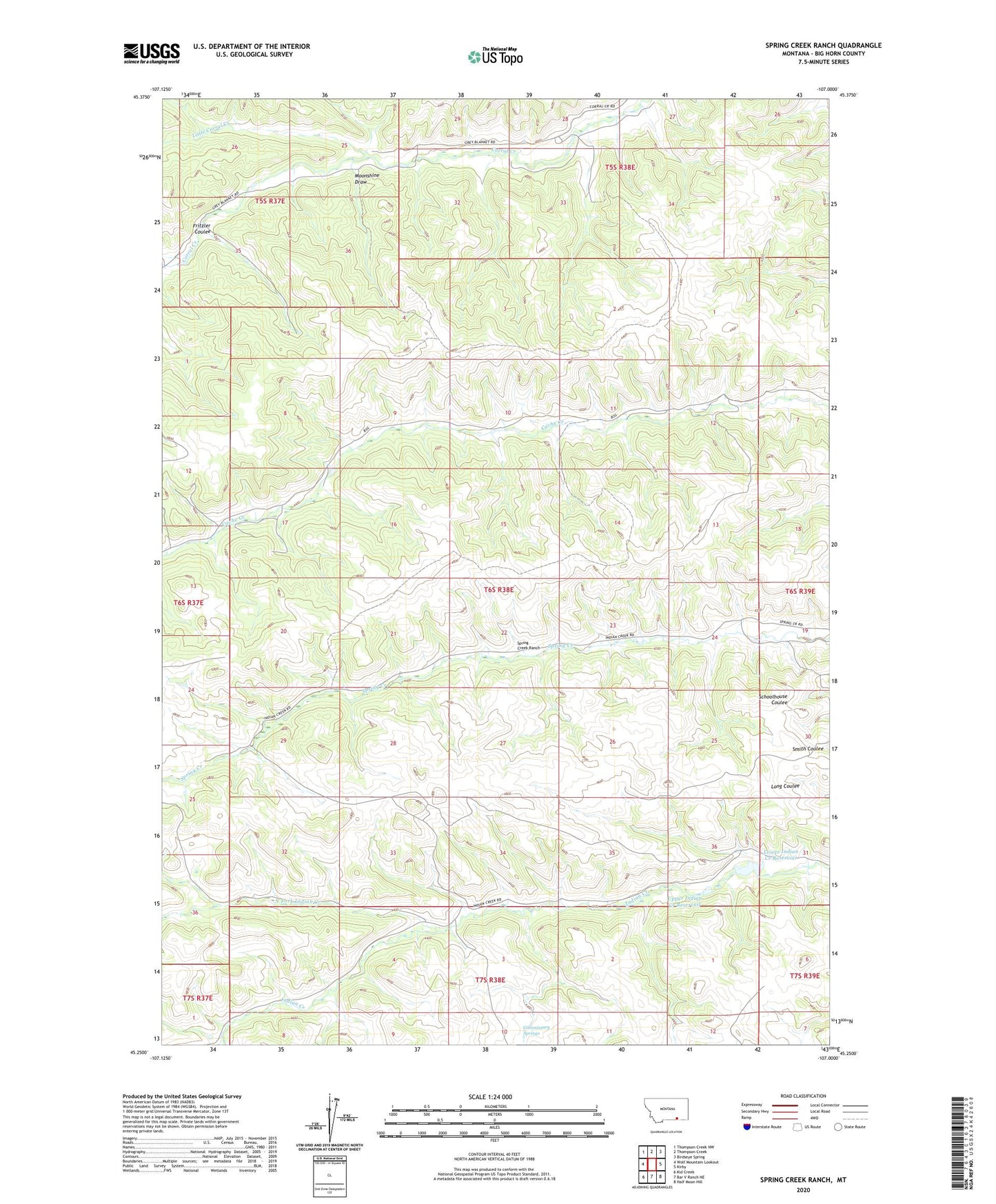 Spring Creek Ranch Montana US Topo Map Image