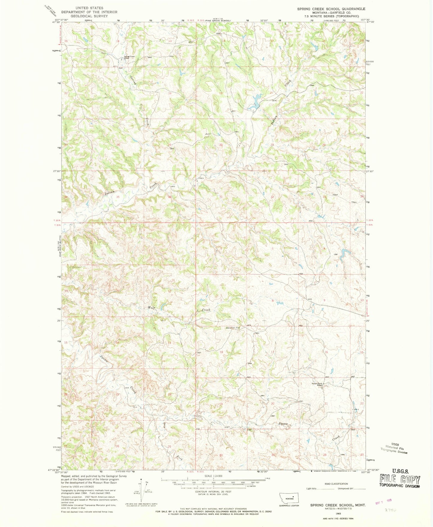 Classic USGS Spring Creek School Montana 7.5'x7.5' Topo Map Image