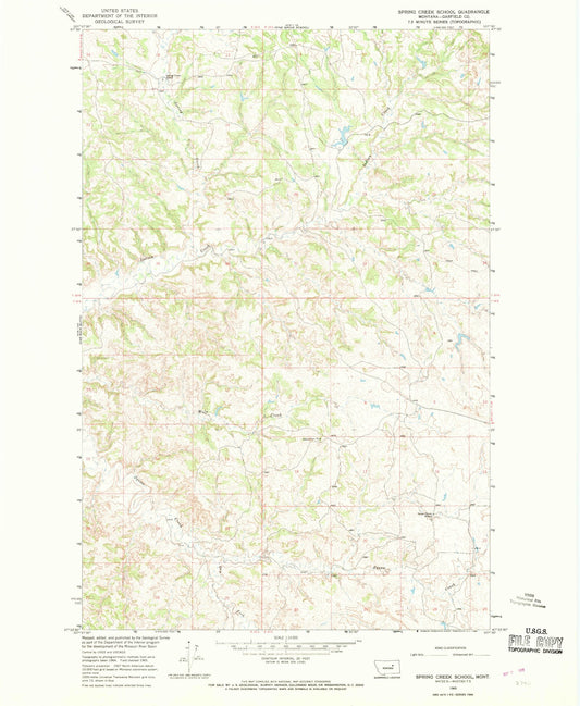 Classic USGS Spring Creek School Montana 7.5'x7.5' Topo Map Image