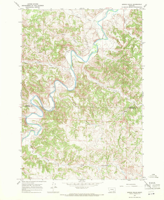 Classic USGS Spring Gulch Montana 7.5'x7.5' Topo Map Image
