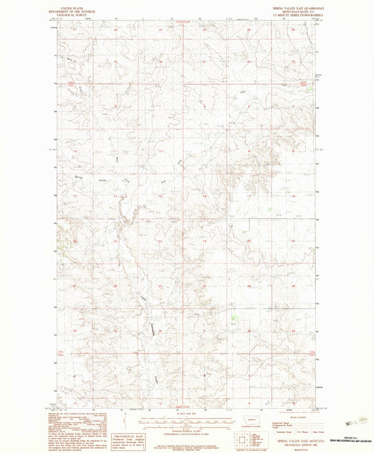 Classic USGS Spring Valley East Montana 7.5'x7.5' Topo Map Image