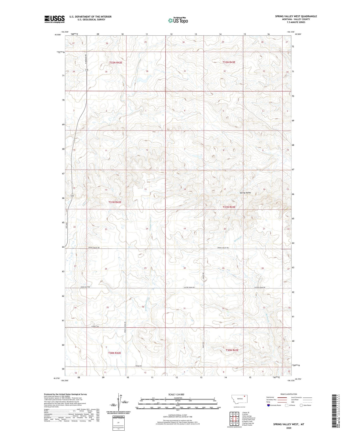 Spring Valley West Montana US Topo Map Image