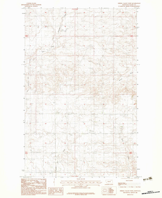 Classic USGS Spring Valley West Montana 7.5'x7.5' Topo Map Image