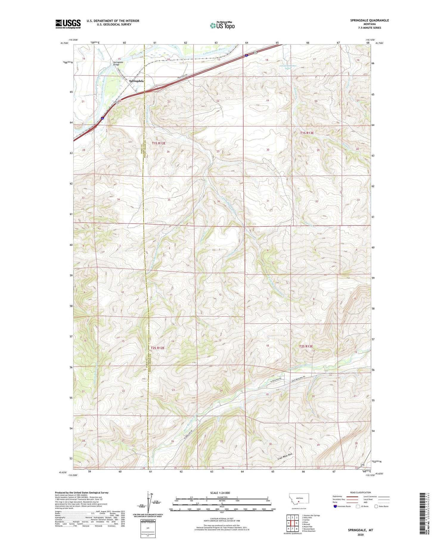 Springdale Montana US Topo Map Image