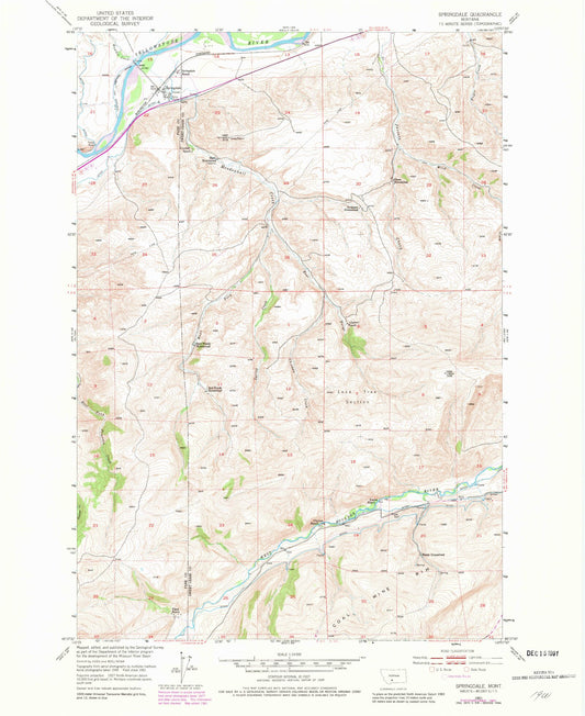 Classic USGS Springdale Montana 7.5'x7.5' Topo Map Image