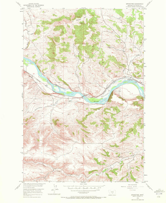 Classic USGS Springtime Montana 7.5'x7.5' Topo Map Image