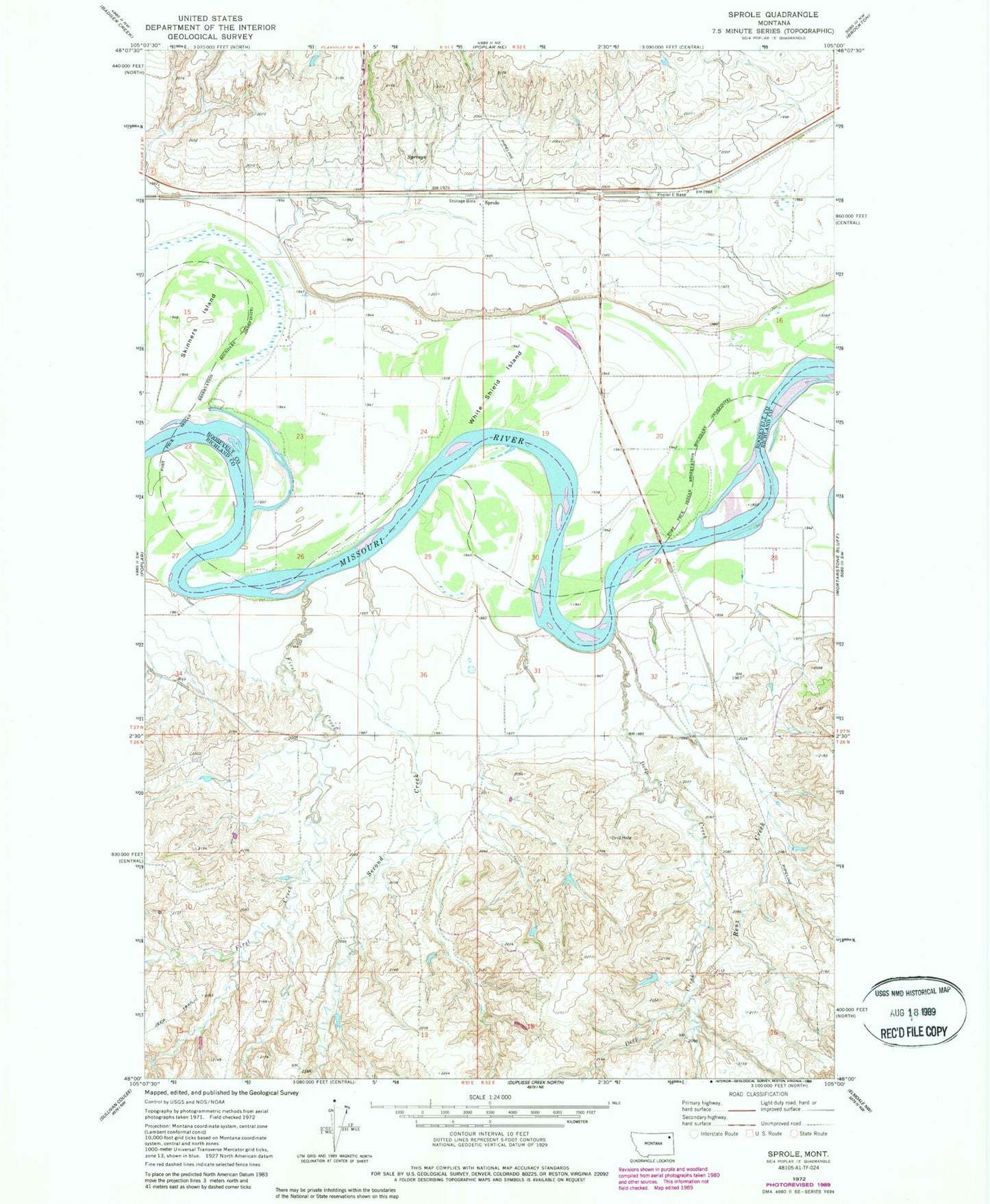 Classic USGS Sprole Montana 7.5'x7.5' Topo Map Image