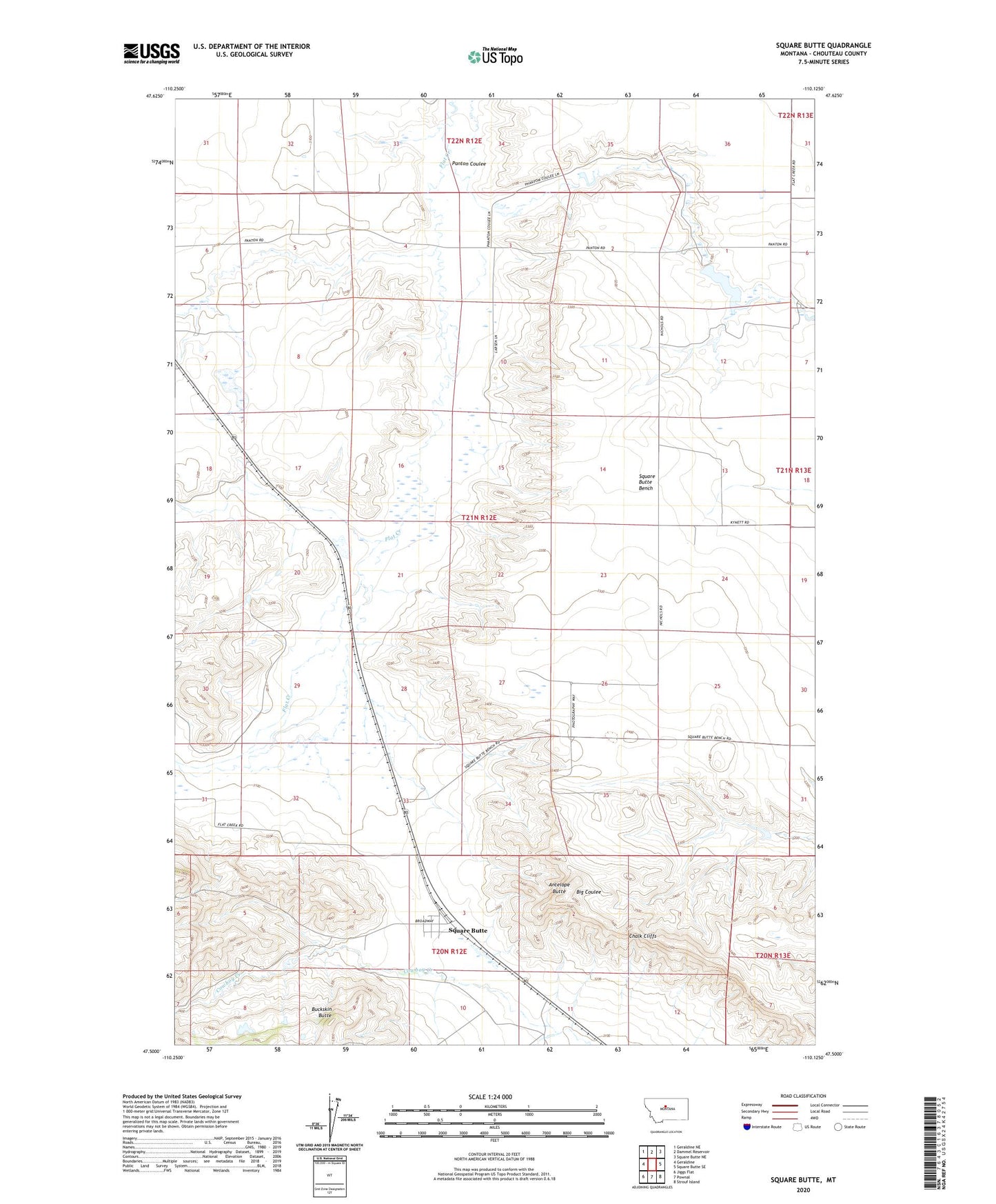 Square Butte Montana US Topo Map Image