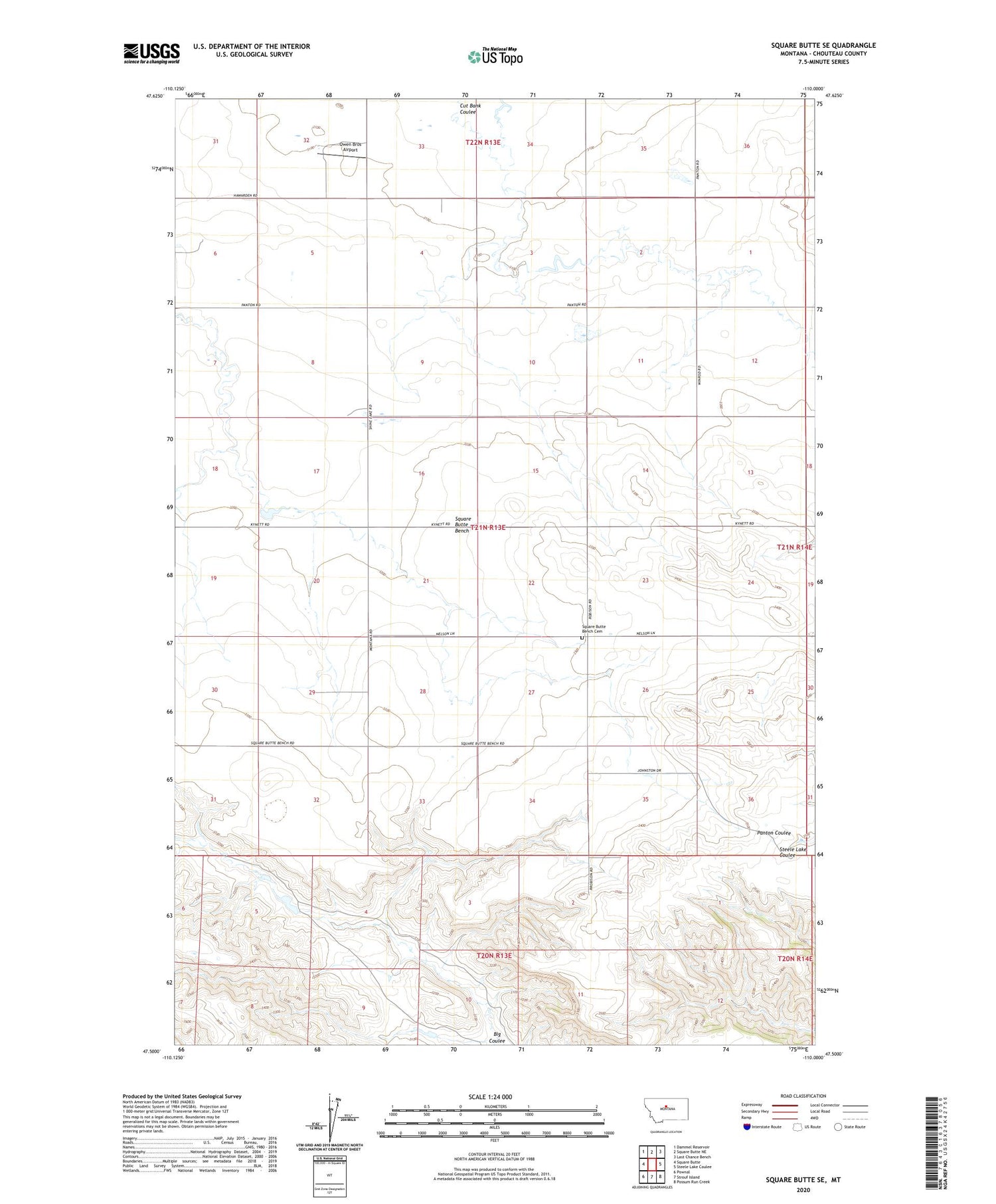 Square Butte SE Montana US Topo Map Image