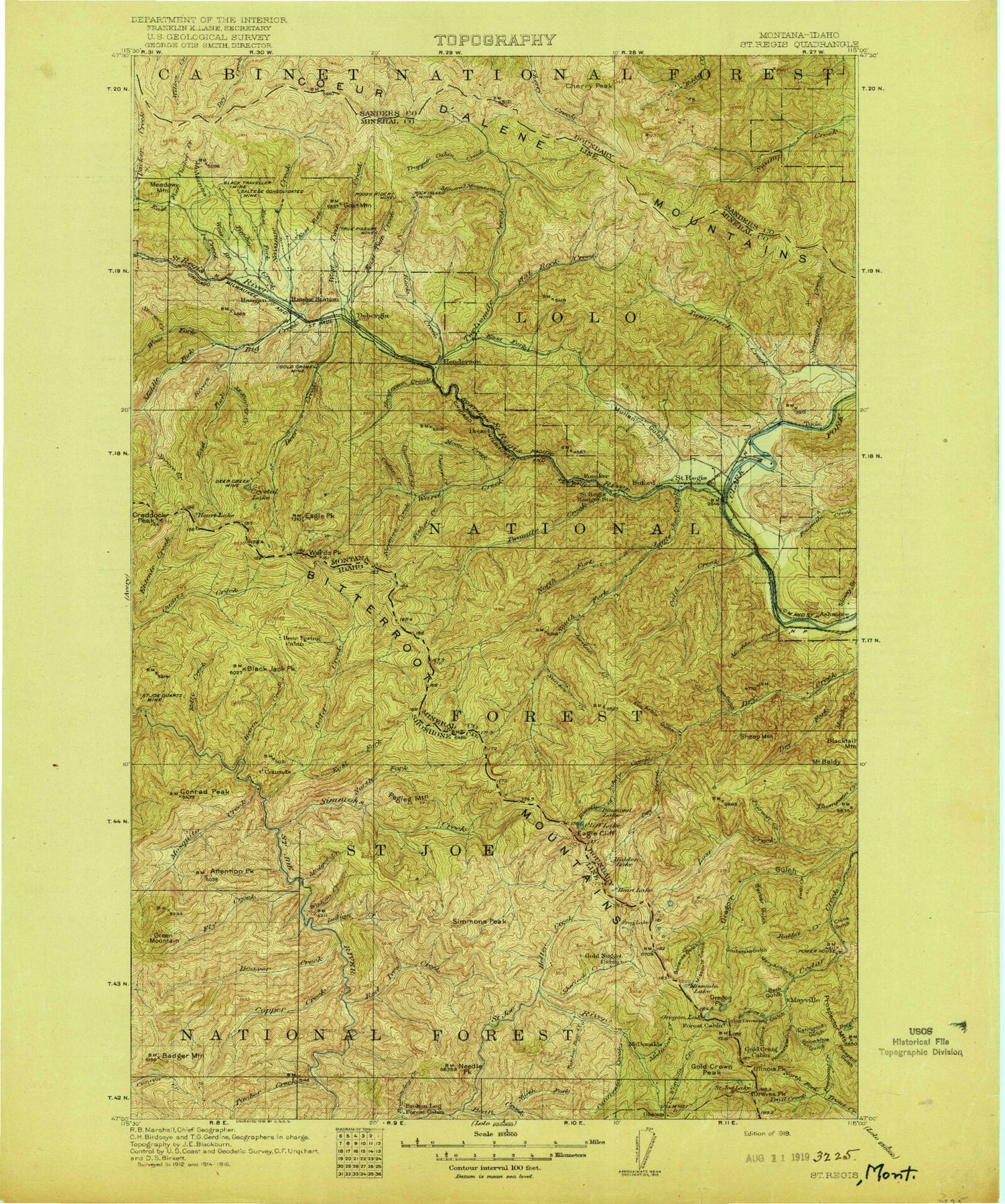 Historic 1919 Saint Regis Montana 30'x30' Topo Map Image
