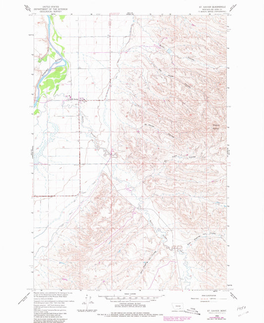 Classic USGS Saint Xavier Montana 7.5'x7.5' Topo Map Image