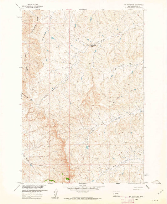 Classic USGS Saint Xavier NE Montana 7.5'x7.5' Topo Map Image