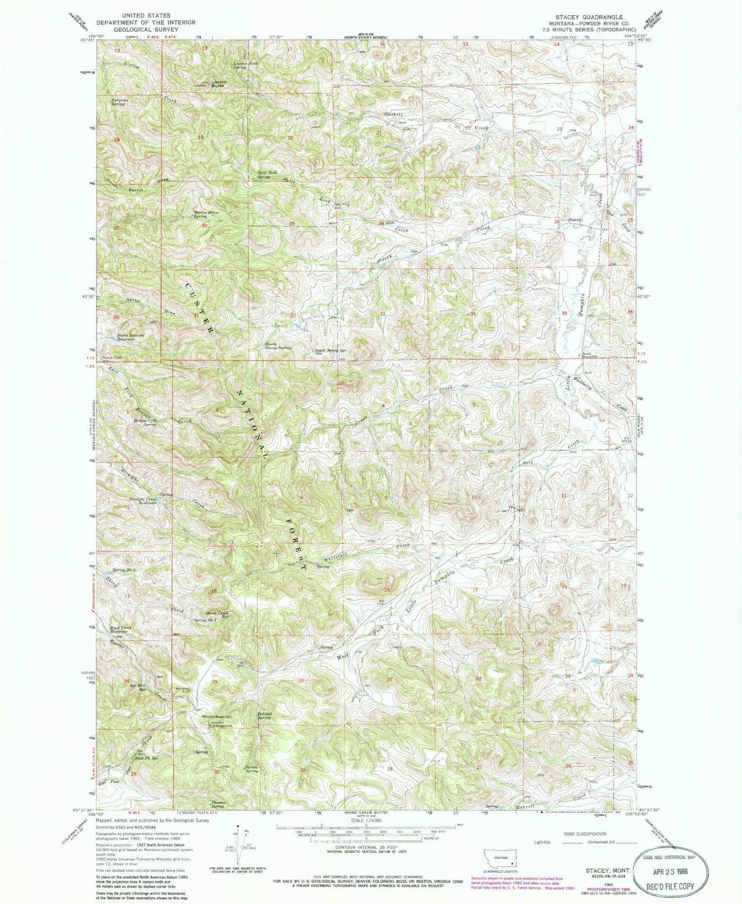 Classic USGS Stacey Montana 7.5'x7.5' Topo Map Image