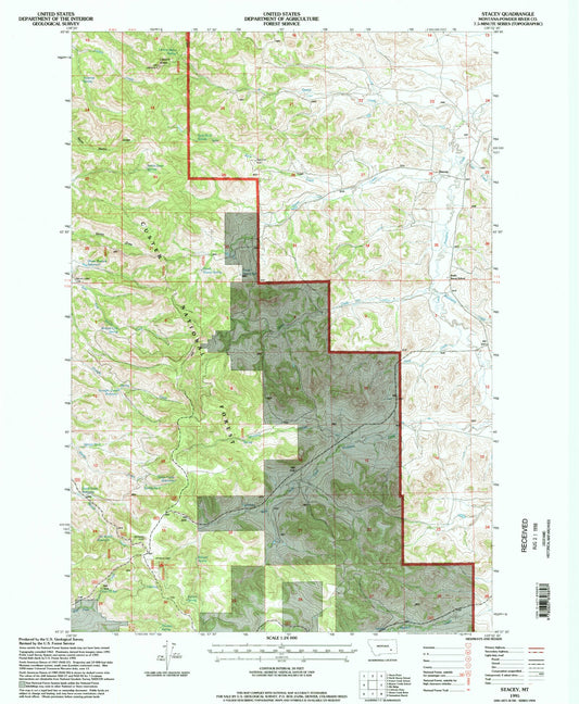 Classic USGS Stacey Montana 7.5'x7.5' Topo Map Image
