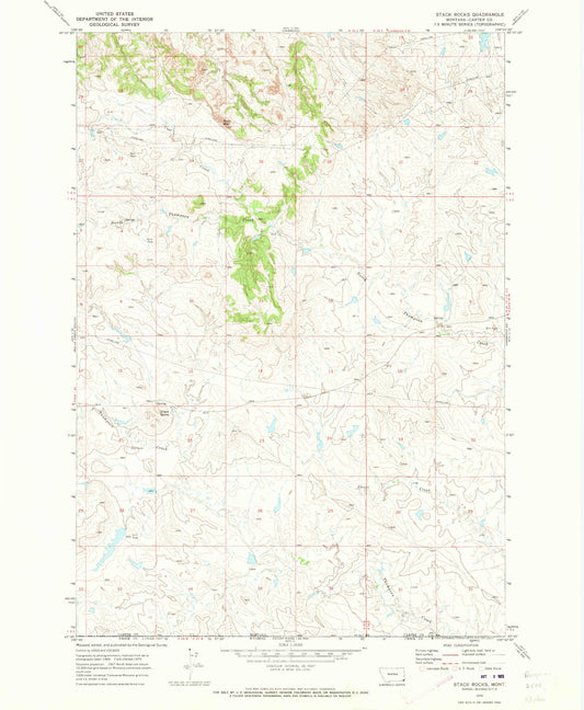 Classic USGS Stack Rocks Montana 7.5'x7.5' Topo Map Image