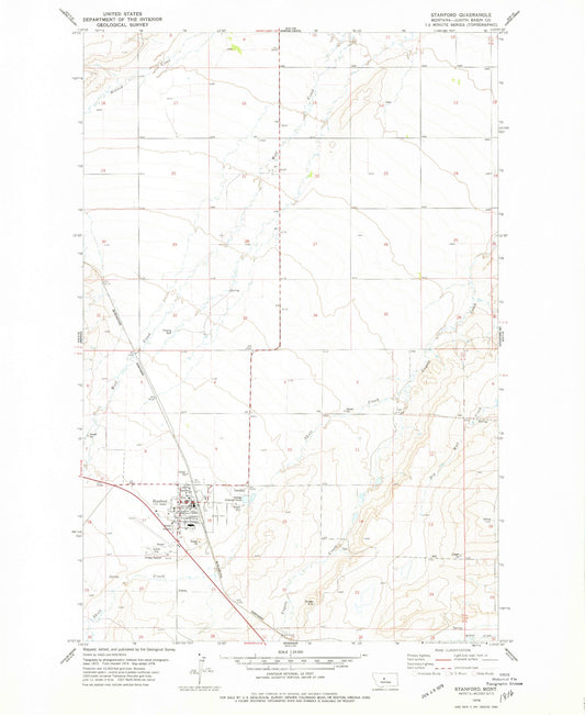Classic USGS Stanford Montana 7.5'x7.5' Topo Map Image
