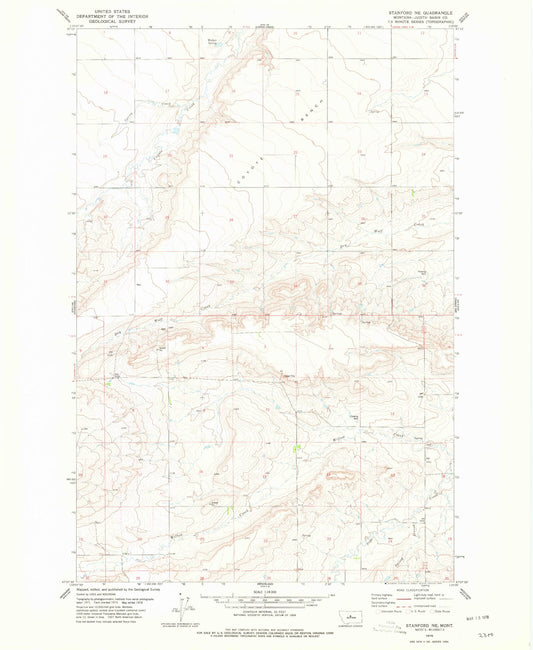 Classic USGS Stanford NE Montana 7.5'x7.5' Topo Map Image