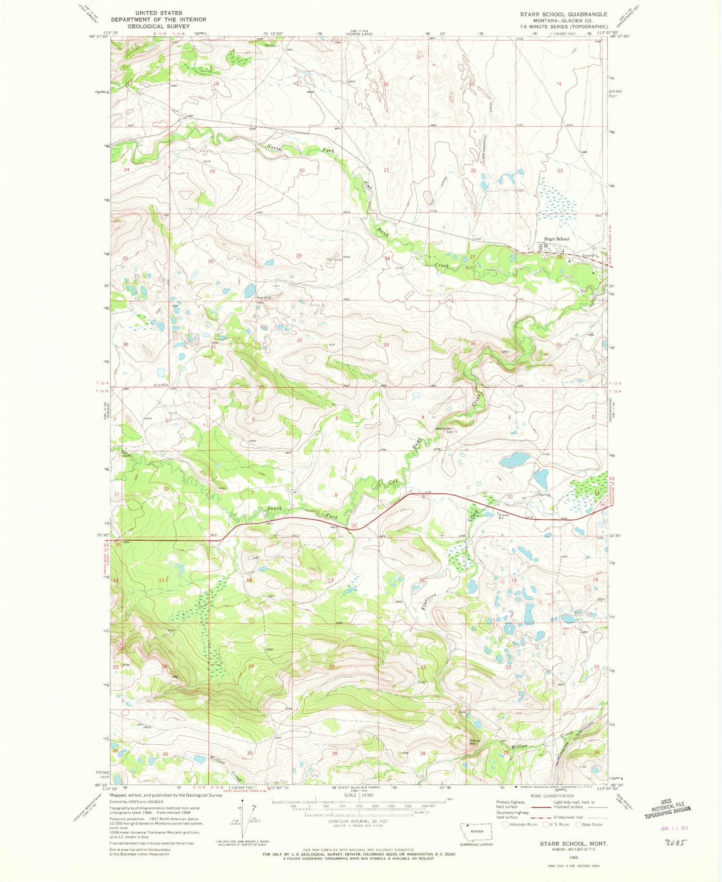 Classic USGS Starr School Montana 7.5'x7.5' Topo Map Image