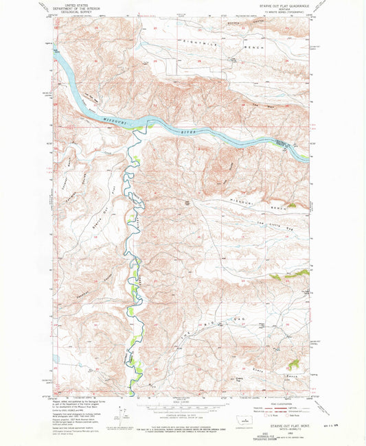 Classic USGS Starve Out Flat Montana 7.5'x7.5' Topo Map Image