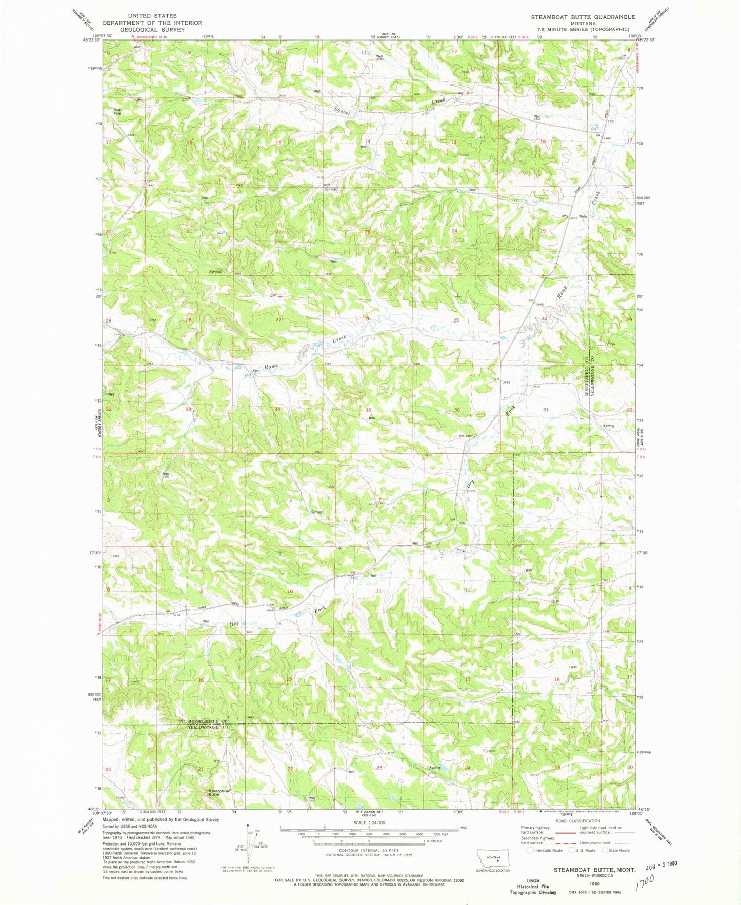 Classic USGS Steamboat Butte Montana 7.5'x7.5' Topo Map Image