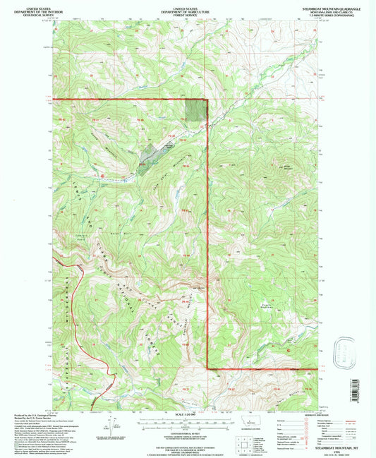 Classic USGS Steamboat Mountain Montana 7.5'x7.5' Topo Map Image