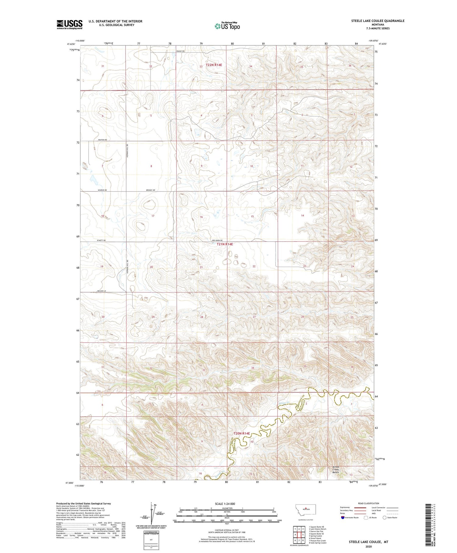 Steele Lake Coulee Montana US Topo Map Image