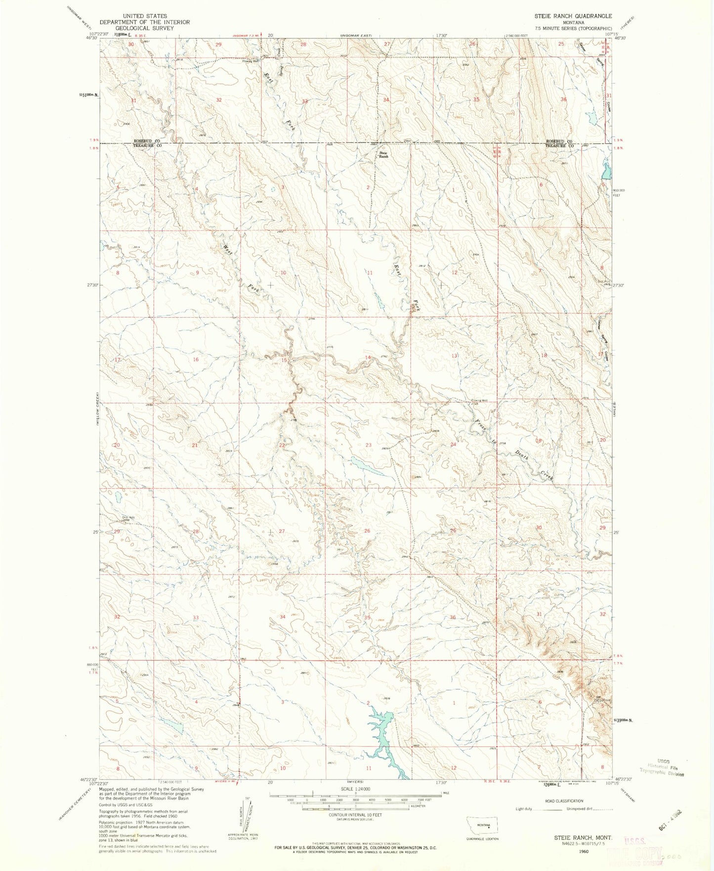 Classic USGS Steie Ranch Montana 7.5'x7.5' Topo Map Image