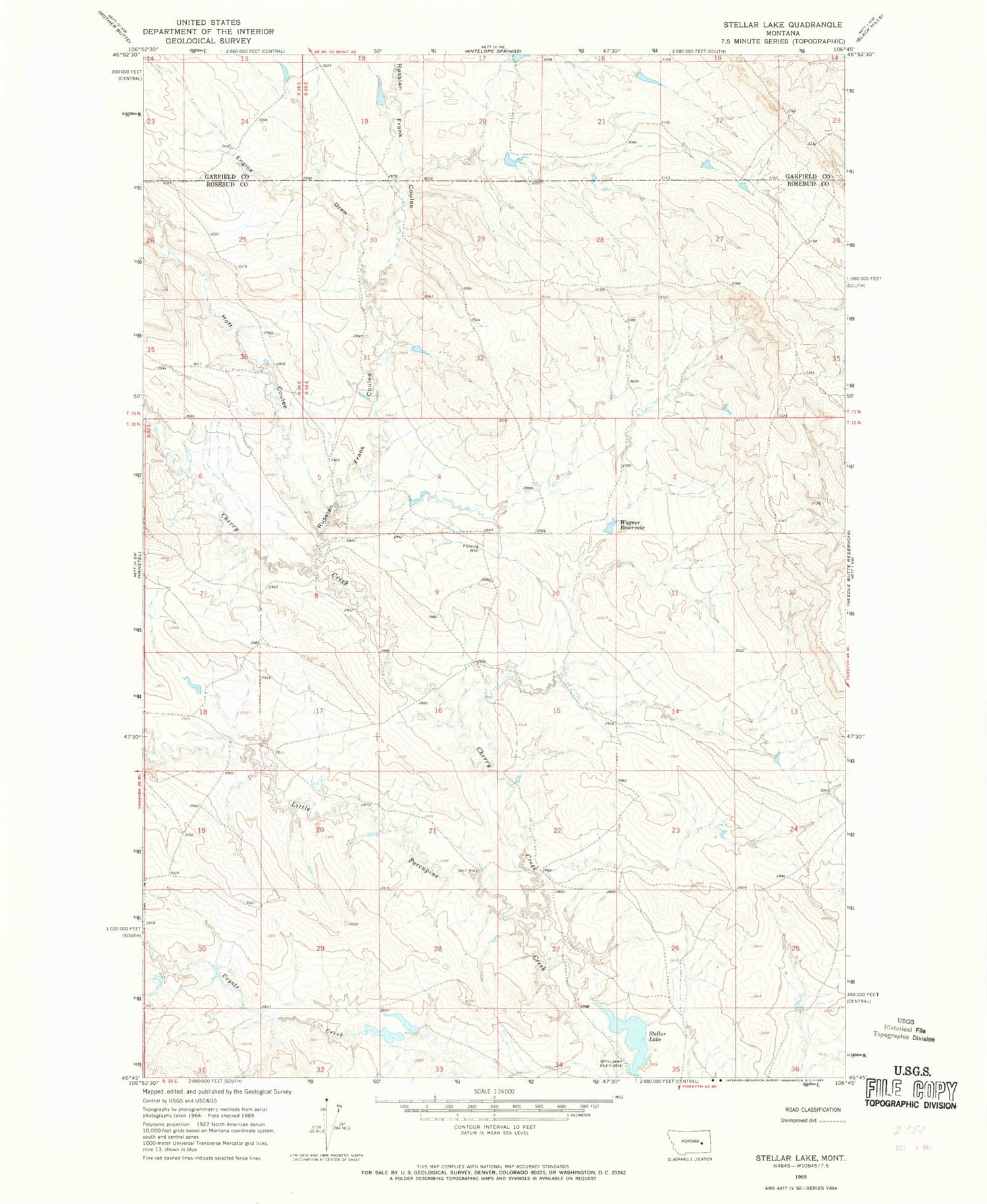 Classic USGS Stellar Lake Montana 7.5'x7.5' Topo Map Image