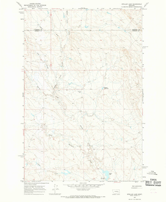 Classic USGS Stellar Lake Montana 7.5'x7.5' Topo Map Image