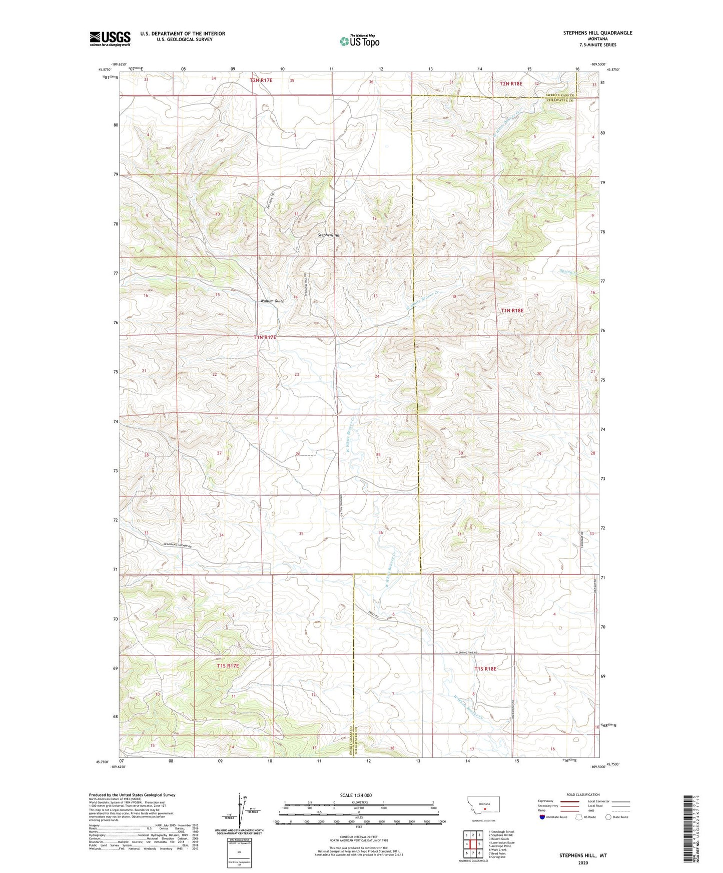 Stephens Hill Montana US Topo Map Image