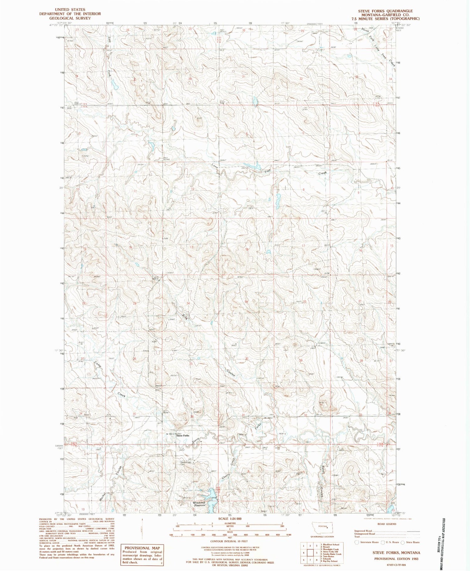 Classic USGS Steve Forks Montana 7.5'x7.5' Topo Map Image