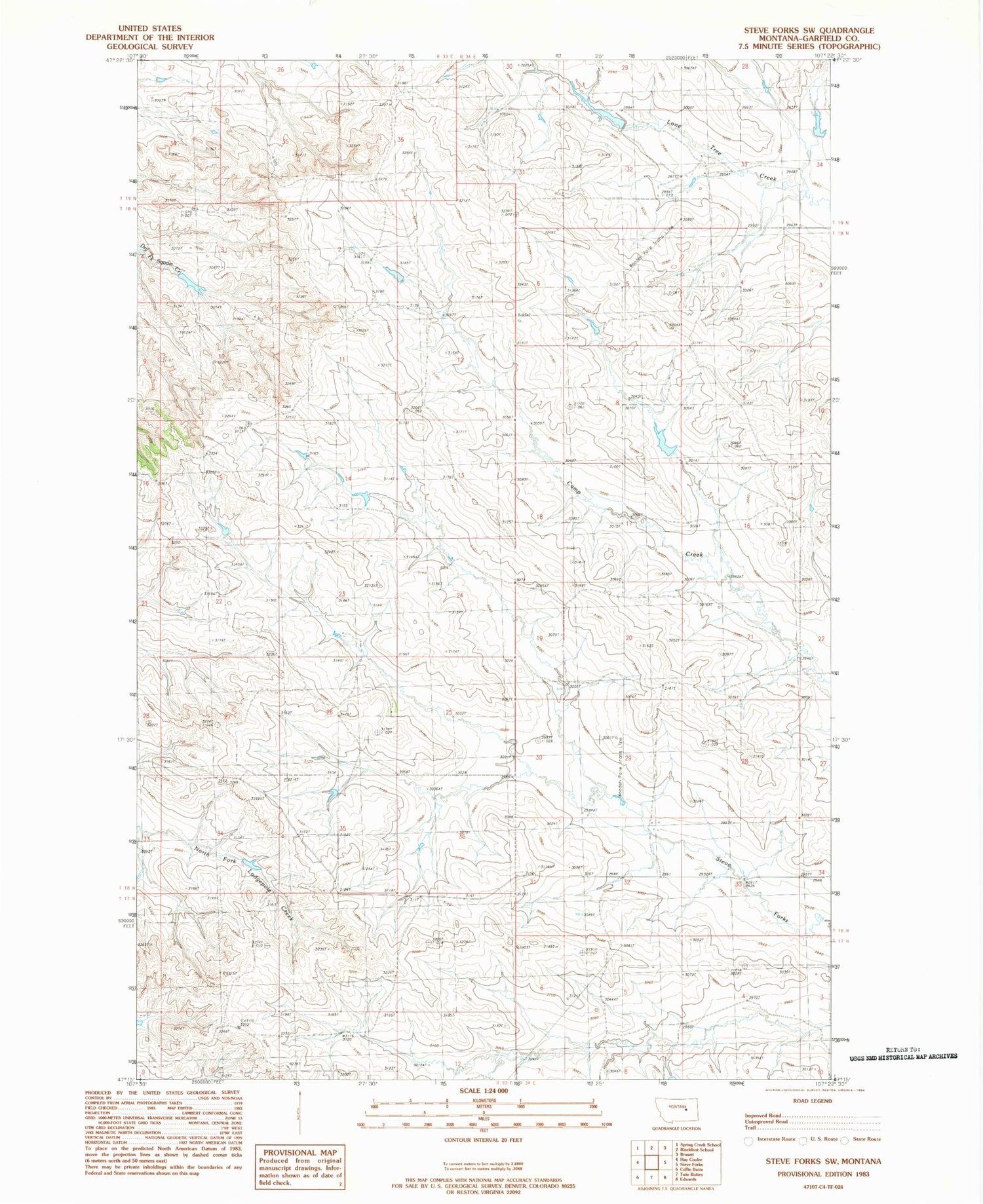 Classic USGS Steve Forks SW Montana 7.5'x7.5' Topo Map Image