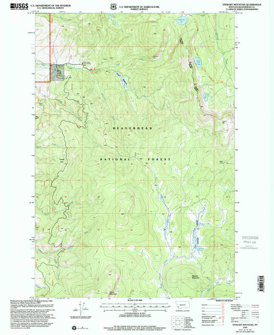 Classic USGS Stewart Mountain Montana 7.5'x7.5' Topo Map Image