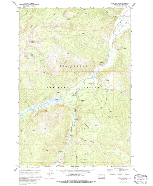 Classic USGS Stine Mountain Montana 7.5'x7.5' Topo Map Image