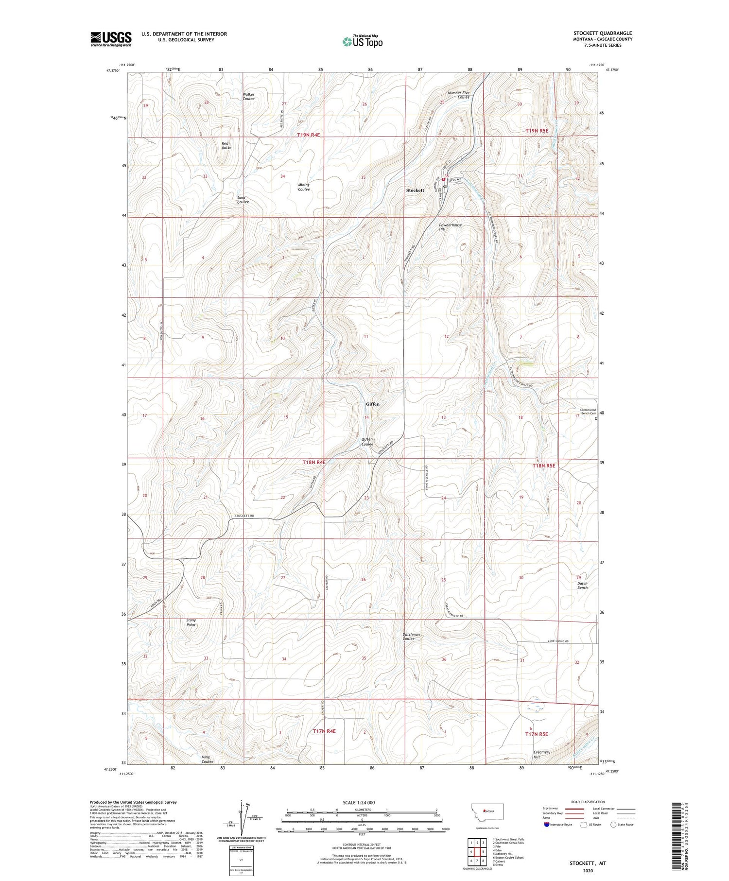 Stockett Montana US Topo Map Image