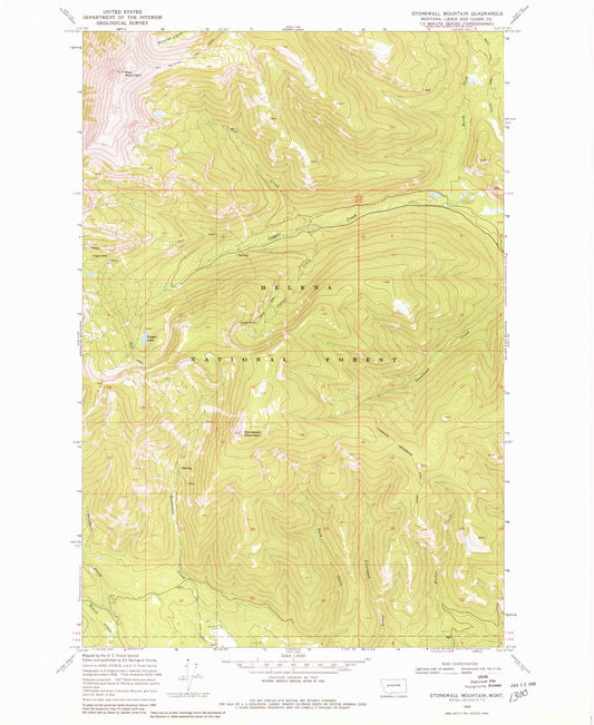 Classic USGS Stonewall Mountain Montana 7.5'x7.5' Topo Map Image