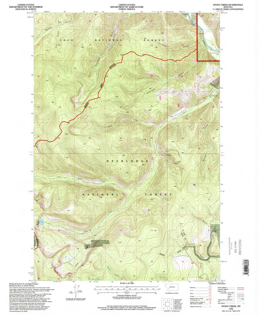 Classic USGS Stony Creek Montana 7.5'x7.5' Topo Map Image