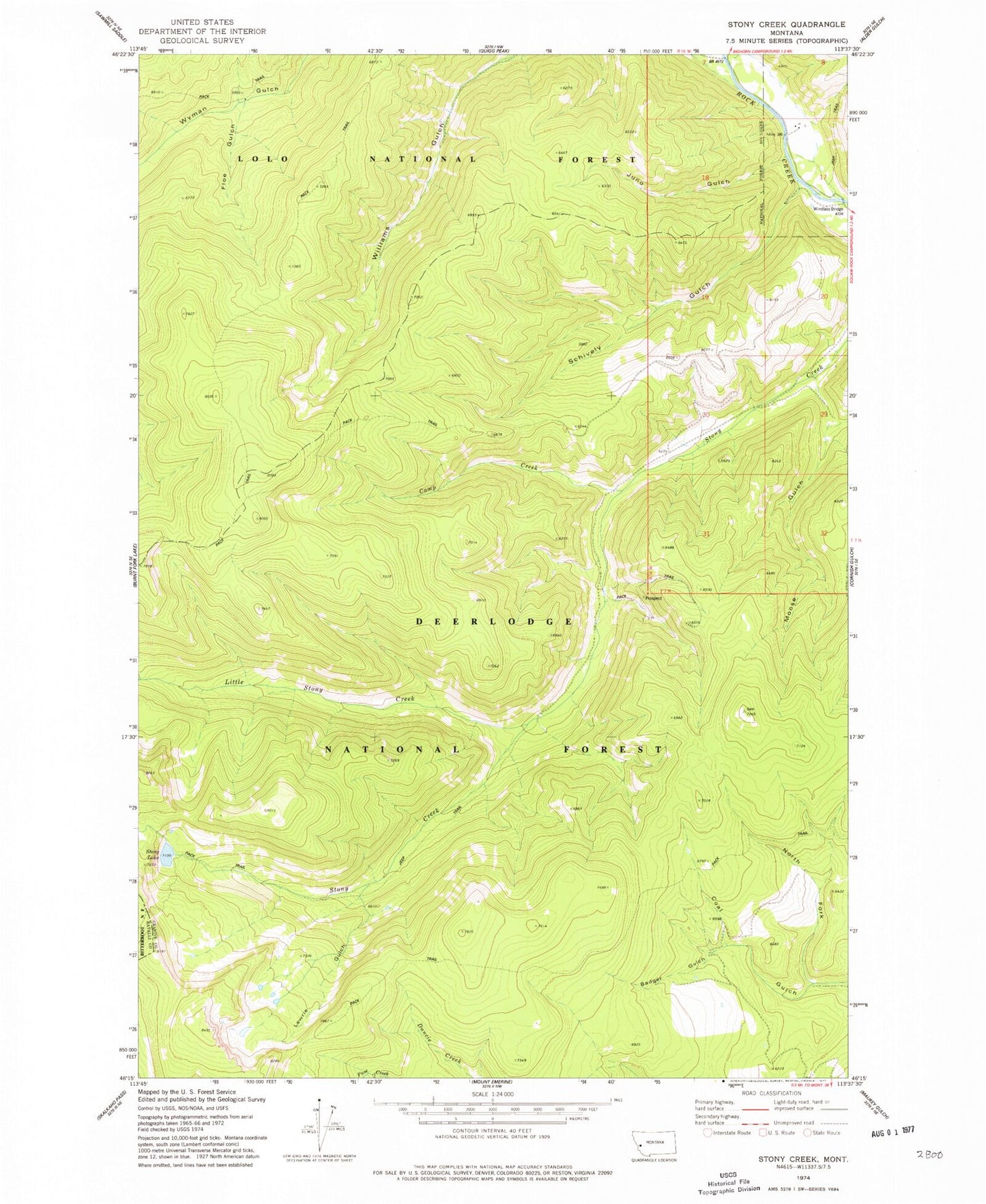 Classic USGS Stony Creek Montana 7.5'x7.5' Topo Map Image