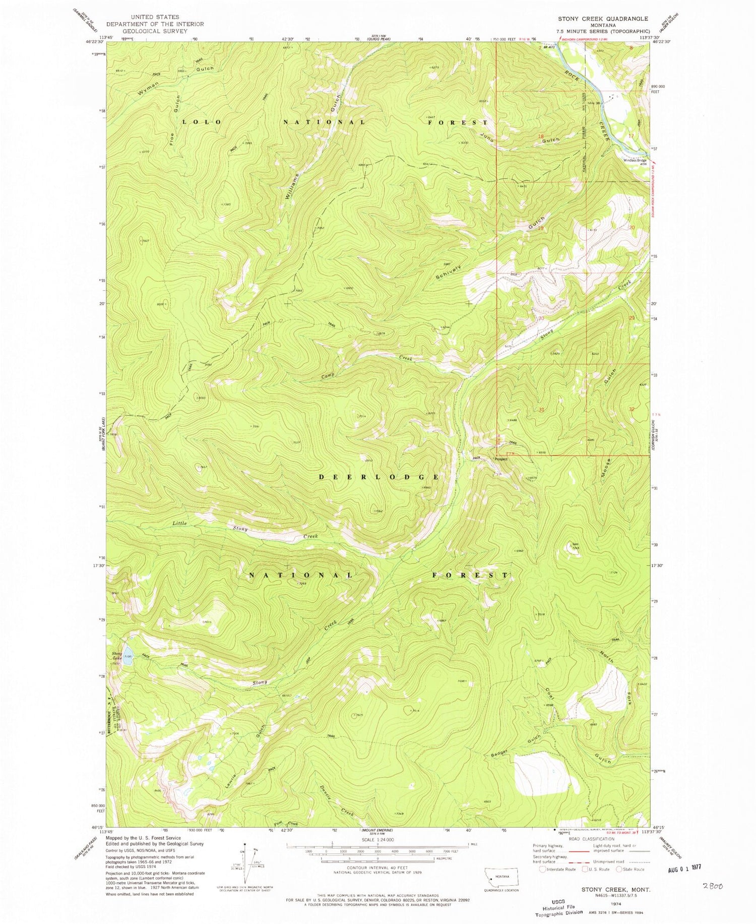 Classic USGS Stony Creek Montana 7.5'x7.5' Topo Map Image
