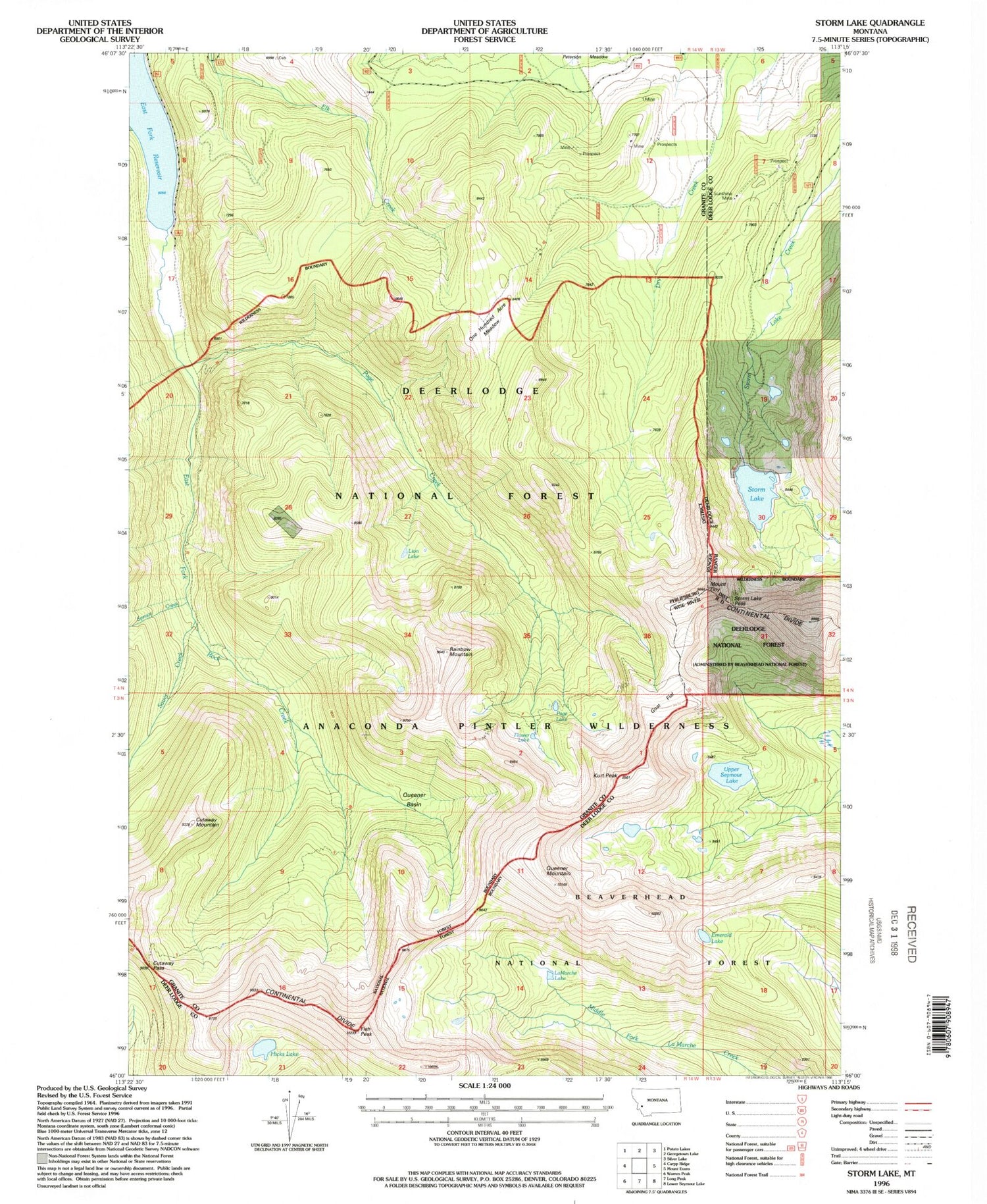 Classic USGS Storm Lake Montana 7.5'x7.5' Topo Map Image