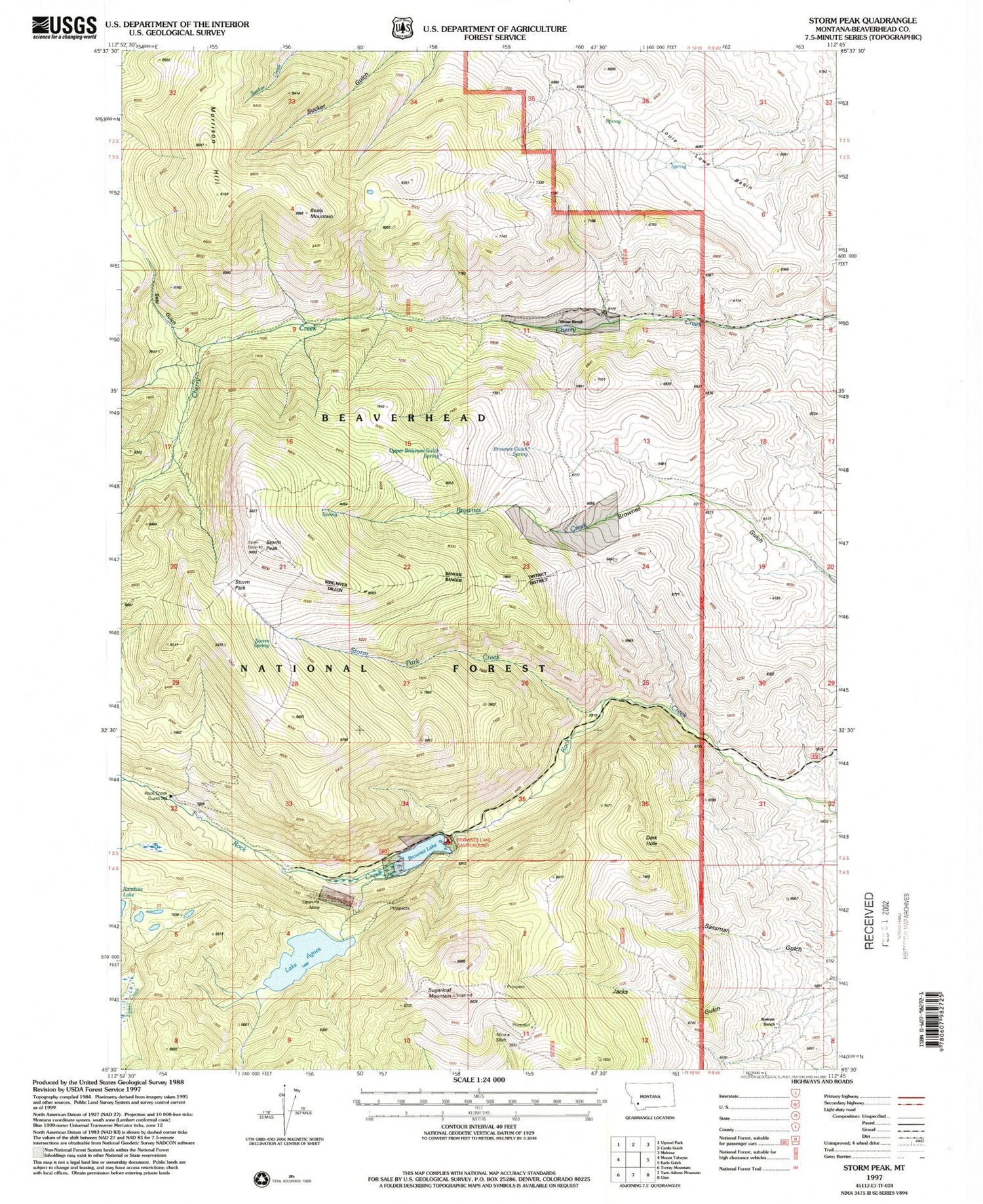 Classic USGS Storm Peak Montana 7.5'x7.5' Topo Map Image