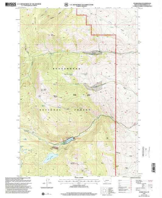 Classic USGS Storm Peak Montana 7.5'x7.5' Topo Map Image