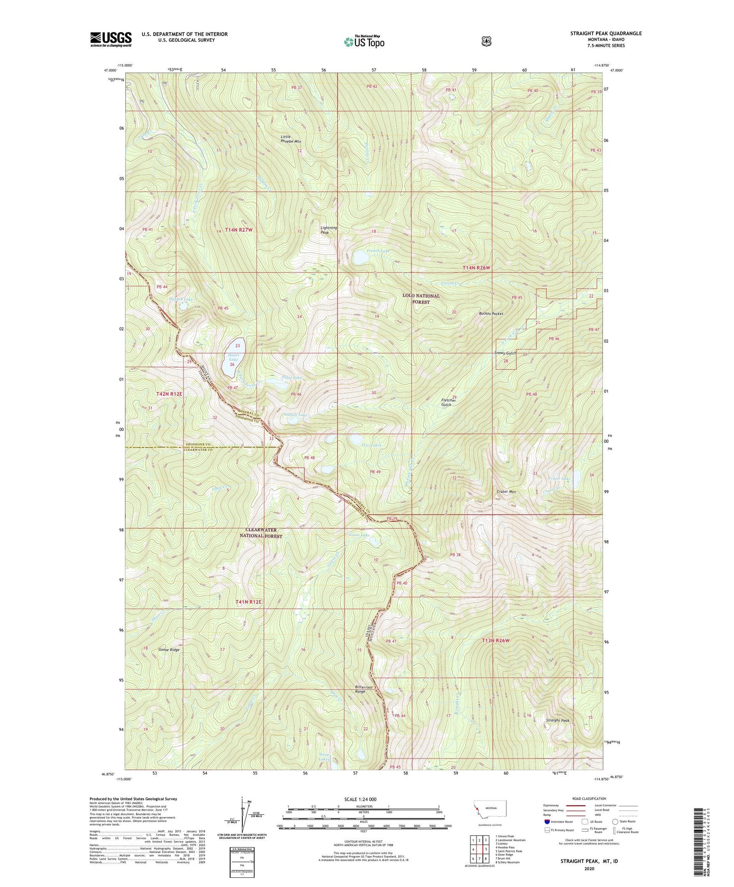 Straight Peak Montana US Topo Map Image