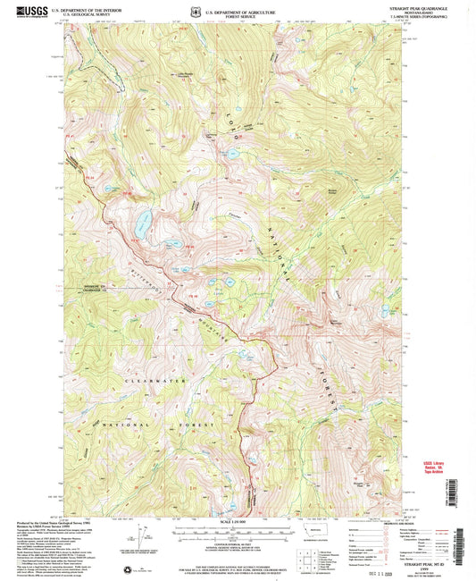 Classic USGS Straight Peak Montana 7.5'x7.5' Topo Map Image
