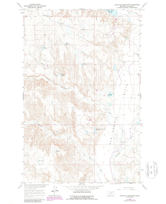 Classic USGS Stratton Reservoir Montana 7.5'x7.5' Topo Map Image